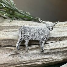 Load image into Gallery viewer, Highland Cow Brooch, Highland Coo, Scottish Pin, Anniversary Gift, Scotland Pin, Cow Lover Gift Cattle, Rancher, Silver Hairy Coo, Wife Gift