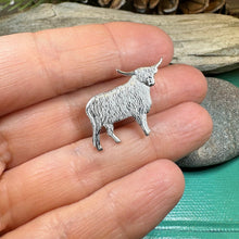 Load image into Gallery viewer, Highland Cow Brooch, Highland Coo, Scottish Pin, Anniversary Gift, Scotland Pin, Cow Lover Gift Cattle, Rancher, Silver Hairy Coo, Wife Gift