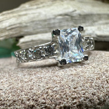 Load image into Gallery viewer, Celtic Engagement Ring, Diamond Promise Ring, Solitaire Ring, Princess Cut Ring, Celtic Knot Jewelry, Anniversary Gift, Ladies Cocktail Ring