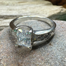 Load image into Gallery viewer, Celtic Engagement Ring, Diamond Promise Ring, Solitaire Ring, Princess Cut Ring, Celtic Knot Jewelry, Anniversary Gift, Ladies Cocktail Ring