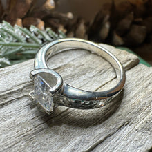 Load image into Gallery viewer, Celtic Engagement Ring, Diamond Promise Ring, Solitaire Ring, Princess Cut Ring, Celtic Knot Jewelry, Anniversary Gift, Ladies Cocktail Ring