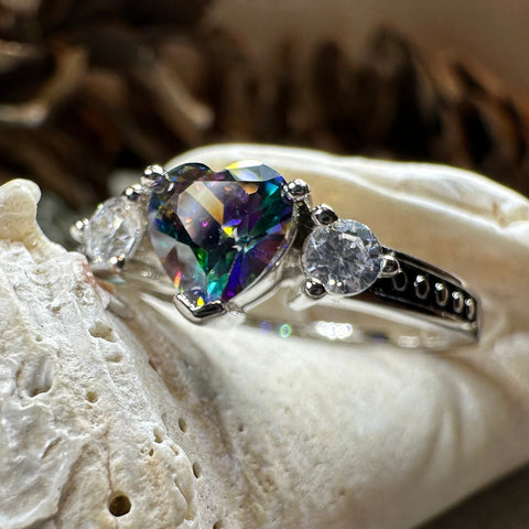 Load image into Gallery viewer, Heart Ring, Celtic Jewelry, Mystic Topaz Promise Ring, Birthstone Ring, Cocktail Ring, Anniversary Gift, Sweet 16 Gift, Girlfriend Gift