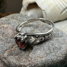 Load image into Gallery viewer, Celtic Knot Ring, Celtic Jewelry, Irish Ring, Celtic Promise Ring, Irish Jewelry, Anniversary Gift, Scottish Ring, Garnet Ring, Wife Gift