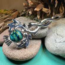 Load image into Gallery viewer, Thistle Kilt Pin, Scotland Jewelry, Nature Jewelry, Outlander Jewelry, Scottish Kilt Pin, Scotland Pin, Heathergems Pin, Pewter Celtic Pin