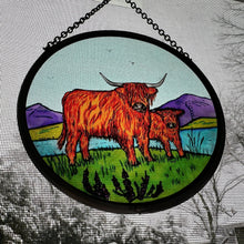 Load image into Gallery viewer, Highland Cow Wall Decor, Scotland Gift, Stained Glass Celtic Gift, New Home Gift, Scottish Wedding Gift, Scottish Cattle, Highland Coo Lover