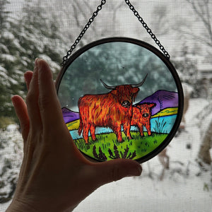 Highland Cow Wall Decor, Scotland Gift, Stained Glass Celtic Gift, New Home Gift, Scottish Wedding Gift, Scottish Cattle, Highland Coo Lover