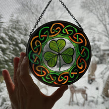 Load image into Gallery viewer, Irish Shamrock Wall Decor, Ireland Gift, Irish Stained Glass, New Home Gift, Clover Wedding Gift, Celtic Gift, Saint Patrick's Day