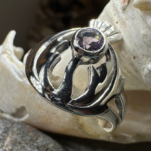 Load image into Gallery viewer, Thistle Ring, Celtic Ring, Scotland Ring, Amethyst Ring, Scottish Ring, Outlander Jewelry, Nature Ring, Thistle Jewelry, Mom Gift, Wife Gift