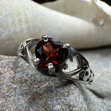 Load image into Gallery viewer, Celtic Knot Ring, Celtic Jewelry, Irish Ring, Celtic Promise Ring, Irish Jewelry, Anniversary Gift, Scottish Ring, Garnet Ring, Wife Gift