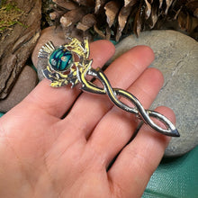 Load image into Gallery viewer, Thistle Kilt Pin, Scotland Jewelry, Nature Jewelry, Outlander Jewelry, Scottish Kilt Pin, Scotland Pin, Heathergems Pin, Pewter Celtic Pin