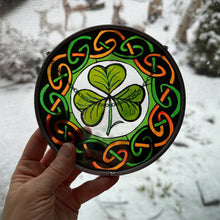 Load image into Gallery viewer, Irish Shamrock Wall Decor, Ireland Gift, Irish Stained Glass, New Home Gift, Clover Wedding Gift, Celtic Gift, Saint Patrick's Day