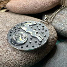Load image into Gallery viewer, Rabbit Necklace, Nature Jewelry, Full Moon Pendant, Hare Necklace, Bunny, Animal Jewelry, New Beginnings, Inspirational Gift, Wiccan Jewelry