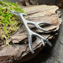 Load image into Gallery viewer, Stag Antler Pendant, Scotland Jewelry, Celtic Jewelry, Anniversary Gift, Deer Jewelry, Nature Jewelry, Scottish Animal Jewelry, Hunter Gift