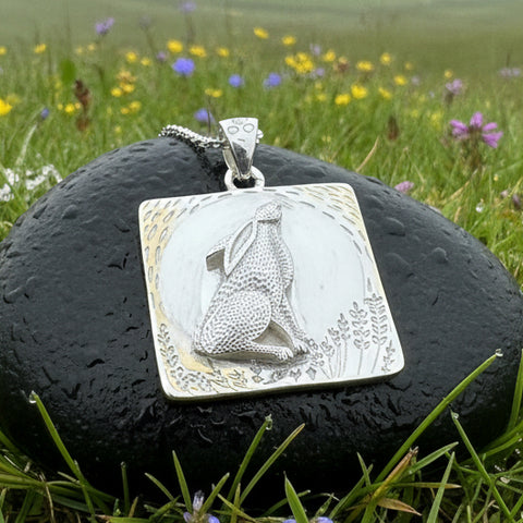 Load image into Gallery viewer, Rabbit Necklace, Nature Jewelry, Full Moon Pendant, Hare Necklace, Bunny, Animal Jewelry, New Beginnings, Inspirational Gift, Wiccan Jewelry