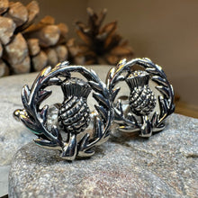 Load image into Gallery viewer, Thistle Cuff Links, Scotland Jewelry, Men's Celtic Jewelry, Bagpiper Jewelry Gift, Groom Gift, Boyfriend Gift, Scottish Husband Gift