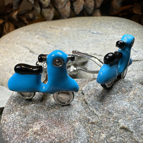 Load image into Gallery viewer, Vespa Cuff Links, Men's Jewelry, Italy Jewelry, Blue Cufflinks Gift, Groom Gift, Boyfriend Gift, Scooter Husband Gift, Unique Cuff Links