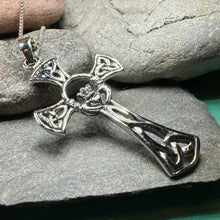 Load image into Gallery viewer, Claddagh Cross Necklace, Irish Cross, Celtic Cross Jewelry, First Communion Gift, Ireland Gift, Celtic Cross Necklace, Religious Jewelry