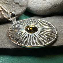 Load image into Gallery viewer, Modern Sun Necklace, Sun Pendant, Celestial Jewelry, Wiccan Jewelry, Summer Pendant, Mystical Jewelry, Anniversary Gift, Beach Jewelry