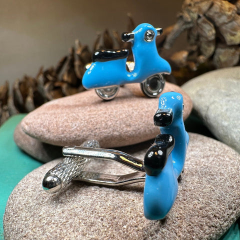 Load image into Gallery viewer, Vespa Cuff Links, Men's Jewelry, Italy Jewelry, Blue Cufflinks Gift, Groom Gift, Boyfriend Gift, Scooter Husband Gift, Unique Cuff Links