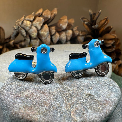 Load image into Gallery viewer, Vespa Cuff Links, Men's Jewelry, Italy Jewelry, Blue Cufflinks Gift, Groom Gift, Boyfriend Gift, Scooter Husband Gift, Unique Cuff Links