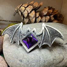 Load image into Gallery viewer, Gothic Bat Brooch, Celtic Pin, Pewter Bat Pin, Victorian Brooch, Friendship Gift, Halloween Gift, Witch Jewelry, Animal Brooch, EA Poe Gift