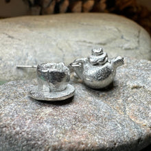 Load image into Gallery viewer, Teapot & Cup Earrings, Irish Jewelry, Tea Drinker Gift, Celtic Jewelry, Mom Gift, Wife Gift, Girlfriend Gift, Pewter Teacup Gift