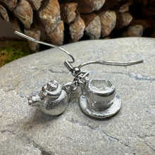 Load image into Gallery viewer, Teapot & Cup Earrings, Irish Jewelry, Tea Drinker Gift, Celtic Jewelry, Mom Gift, Wife Gift, Girlfriend Gift, Pewter Teacup Gift