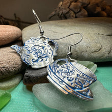 Load image into Gallery viewer, Teapot & Cup Earrings, Irish Jewelry, Tea Drinker Gift, Celtic Jewelry, Mom Gift, Wife Gift, Girlfriend Gift, Pewter Teacup Gift