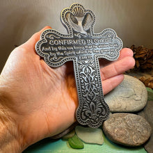 Load image into Gallery viewer, Confirmation Wall Cross, Christian Gift, Pewter Celtic Cross, Communion Gift, Teen's Cross Gift, Religious Prayer, Bible Verse Cross
