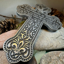 Load image into Gallery viewer, Confirmation Wall Cross, Christian Gift, Pewter Celtic Cross, Communion Gift, Teen's Cross Gift, Religious Prayer, Bible Verse Cross