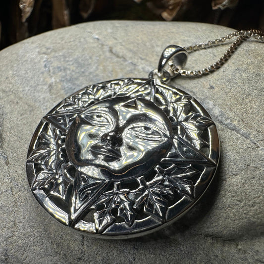 Sun Necklace, Celestial Jewelry, Oak Leaf Jewelry, Wiccan Jewelry, Pagan Pendant, Mystical Jewelry, Anniversary Gift, Celtic Jewelry