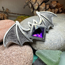 Load image into Gallery viewer, Gothic Bat Brooch, Celtic Pin, Pewter Bat Pin, Victorian Brooch, Friendship Gift, Halloween Gift, Witch Jewelry, Animal Brooch, EA Poe Gift