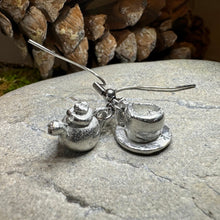 Load image into Gallery viewer, Teapot & Cup Earrings, Irish Jewelry, Tea Drinker Gift, Celtic Jewelry, Mom Gift, Wife Gift, Girlfriend Gift, Pewter Teacup Gift