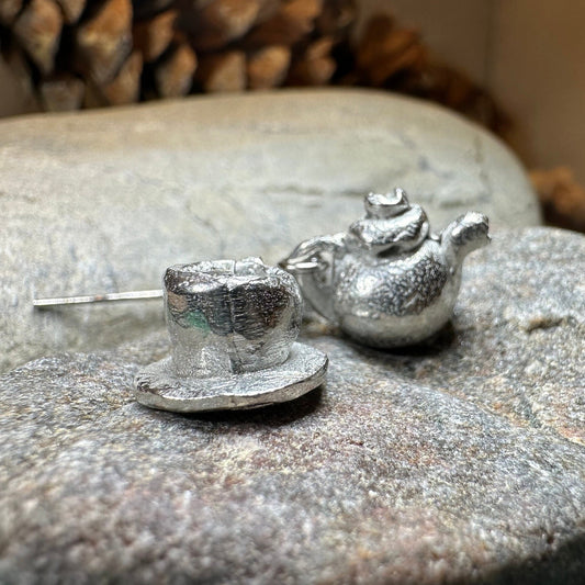 Teapot & Cup Earrings, Irish Jewelry, Tea Drinker Gift, Celtic Jewelry, Mom Gift, Wife Gift, Girlfriend Gift, Pewter Teacup Gift