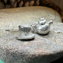 Load image into Gallery viewer, Teapot & Cup Earrings, Irish Jewelry, Tea Drinker Gift, Celtic Jewelry, Mom Gift, Wife Gift, Girlfriend Gift, Pewter Teacup Gift