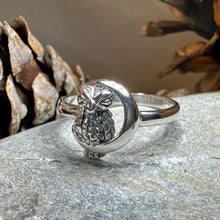 Load image into Gallery viewer, Owl Ring, Moon Jewelry, Silver Owl Jewelry, Nature Jewelry, Celtic Jewelry, Anniversary Gift, Wiccan Jewelry, Pagan Jewelry, Crescent Moon
