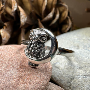 Owl Ring, Moon Jewelry, Silver Owl Jewelry, Nature Jewelry, Celtic Jewelry, Anniversary Gift, Wiccan Jewelry, Pagan Jewelry, Crescent Moon