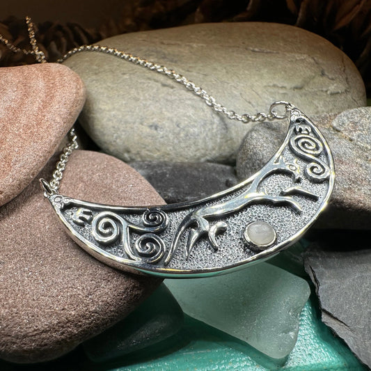Epona Celtic Horse Moonstone Necklace in Sterling Silver