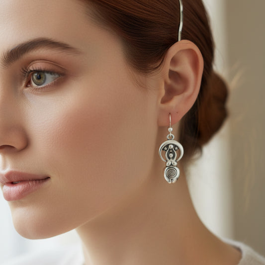 Moon Goddess Celtic Spiral Earrings in Sterling Silver