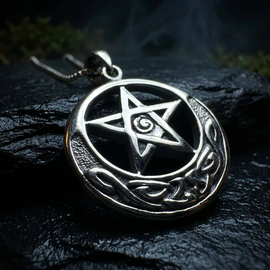 Moon And Star Necklace - Sterling Silver – Celtic Crystal Design Jewelry