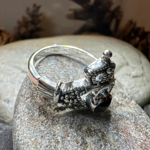 Load image into Gallery viewer, True Bond Onyx Irish Claddagh Ring in Sterling Silver