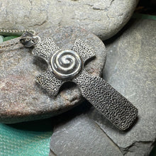 Load image into Gallery viewer, Celtic Cross Necklace, Irish Cross, Triple Spiral Jewelry, Celtic Cross Pendant, First Communion Gift, Confirmation Cross, Religious Jewelry