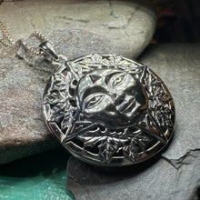 Load image into Gallery viewer, Sun Necklace, Celestial Jewelry, Oak Leaf Jewelry, Wiccan Jewelry, Pagan Pendant, Mystical Jewelry, Anniversary Gift, Celtic Jewelry