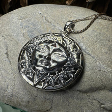 Load image into Gallery viewer, Sun Necklace, Celestial Jewelry, Oak Leaf Jewelry, Wiccan Jewelry, Pagan Pendant, Mystical Jewelry, Anniversary Gift, Celtic Jewelry