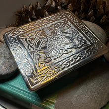Load image into Gallery viewer, Celtic Kilt Belt Buckle, Scottish Belt Buckle, Pewter Buckle, Large Belt Buckle, Men's Celtic Gift, Irish Gift, Celtic Knot Buckle, Bagpiper
