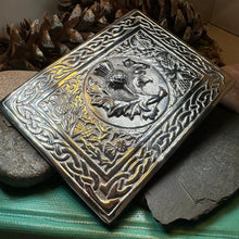 Load image into Gallery viewer, Celtic Kilt Belt Buckle, Scottish Belt Buckle, Pewter Thistle Buckle, Large Belt Buckle, Men's Celtic Gift, Celtic Knot Buckle, Bagpiper
