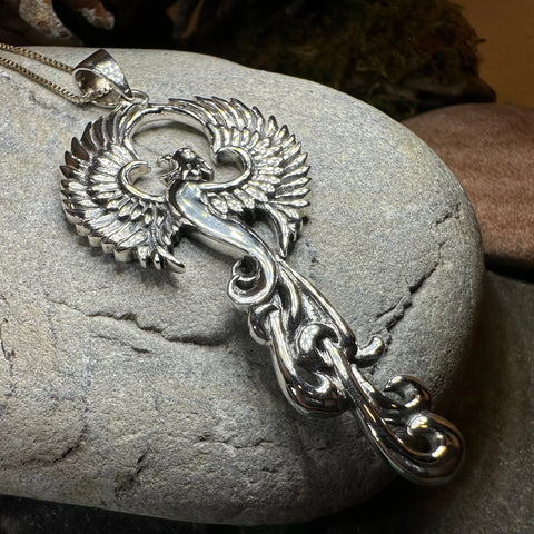 Load image into Gallery viewer, Glorious Rising Phoenix Necklace in Sterling Silver