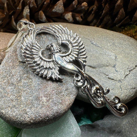 Load image into Gallery viewer, Glorious Rising Phoenix Necklace in Sterling Silver