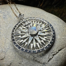 Load image into Gallery viewer, Compass Necklace, Celtic Pendant, Elven Star Jewelry, Moonstone, Anniversary Gift, Outlander Jewelry, Fluer De Lis Jewelry, True North