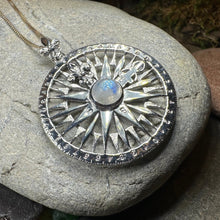 Load image into Gallery viewer, Compass Necklace, Celtic Pendant, Elven Star Jewelry, Moonstone, Anniversary Gift, Outlander Jewelry, Fluer De Lis Jewelry, True North